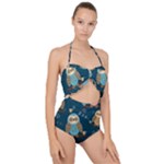 Seamless Pattern Owls Dreaming Scallop Top Cut Out Swimsuit