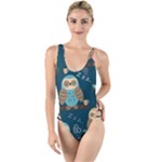 Seamless Pattern Owls Dreaming High Leg Strappy Swimsuit