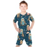 Seamless Pattern Owls Dreaming Kids  T-Shirt and Shorts Set