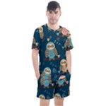 Seamless Pattern Owls Dreaming Men s Mesh T-Shirt and Shorts Set