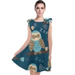 Seamless Pattern Owls Dreaming Tie Up Tunic Dress