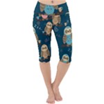 Seamless Pattern Owls Dreaming Lightweight Velour Cropped Yoga Leggings