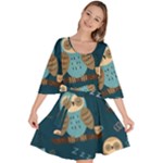 Seamless Pattern Owls Dreaming Velour Kimono Dress