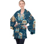 Seamless Pattern Owls Dreaming Long Sleeve Velvet Kimono 