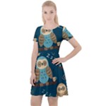 Seamless Pattern Owls Dreaming Cap Sleeve Velour Dress 