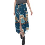 Seamless Pattern Owls Dreaming Velour Split Maxi Skirt