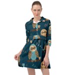Seamless Pattern Owls Dreaming Mini Skater Shirt Dress