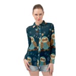 Seamless Pattern Owls Dreaming Long Sleeve Chiffon Shirt