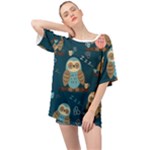 Seamless Pattern Owls Dreaming Oversized Chiffon Top