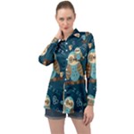 Seamless Pattern Owls Dreaming Long Sleeve Satin Shirt