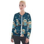 Seamless Pattern Owls Dreaming Velvet Zip Up Jacket