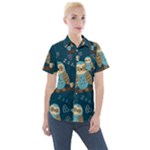 Seamless Pattern Owls Dreaming Women s Short Sleeve Pocket Shirt