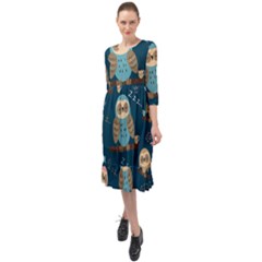 Ruffle End Midi Chiffon Dress 
