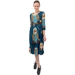 Seamless Pattern Owls Dreaming Ruffle End Midi Chiffon Dress