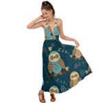 Seamless Pattern Owls Dreaming Backless Maxi Beach Dress