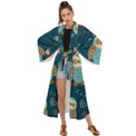 Seamless Pattern Owls Dreaming Maxi Kimono
