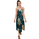 Seamless Pattern Owls Dreaming Halter Tie Back Dress 
