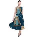 Seamless Pattern Owls Dreaming Round Neck Boho Dress