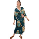 Seamless Pattern Owls Dreaming Grecian Style  Maxi Dress