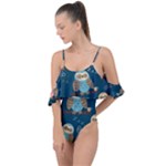 Seamless Pattern Owls Dreaming Drape Piece Swimsuit