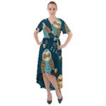 Seamless Pattern Owls Dreaming Front Wrap High Low Dress