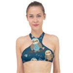Seamless Pattern Owls Dreaming High Neck Bikini Top