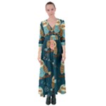 Seamless Pattern Owls Dreaming Button Up Maxi Dress