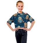 Seamless Pattern Owls Dreaming Kids Mock Neck T-Shirt