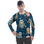 Seamless Pattern Owls Dreaming Men s Pique Long Sleeve T-Shirt