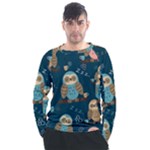 Seamless Pattern Owls Dreaming Men s Long Sleeve Raglan T-Shirt