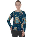 Seamless Pattern Owls Dreaming Women s Long Sleeve Raglan T-Shirt