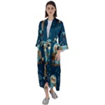 Seamless Pattern Owls Dreaming Maxi Satin Kimono