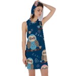 Seamless Pattern Owls Dreaming Racer Back Hoodie Dress