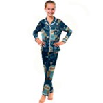 Seamless Pattern Owls Dreaming Kids  Satin Long Sleeve Pajamas Set