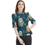 Seamless Pattern Owls Dreaming Frill Neck Blouse