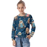 Seamless Pattern Owls Dreaming Kids  Long Sleeve T-Shirt with Frill 
