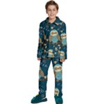 Seamless Pattern Owls Dreaming Kids  Long Sleeve Velvet Pajamas Set