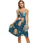 Seamless Pattern Owls Dreaming Sleeveless Tie Front Chiffon Dress