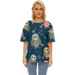 Seamless Pattern Owls Dreaming Oversized Basic T-Shirt