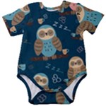 Seamless Pattern Owls Dreaming Baby Short Sleeve Bodysuit