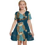 Seamless Pattern Owls Dreaming Kids  Short Sleeve Tiered Mini Dress