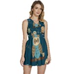 Seamless Pattern Owls Dreaming Sleeveless High Waist Mini Dress