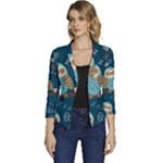 Seamless Pattern Owls Dreaming Women s Casual 3/4 Sleeve Spring Jacket