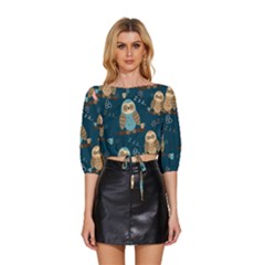 Mid Sleeve Drawstring Hem Top 