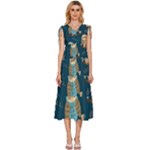 Seamless Pattern Owls Dreaming V-Neck Drawstring Shoulder Sleeveless Maxi Dress
