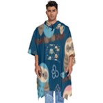 Seamless Pattern Owls Dreaming Men s Hooded Rain Ponchos