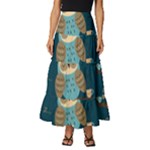 Seamless Pattern Owls Dreaming Tiered Ruffle Maxi Skirt