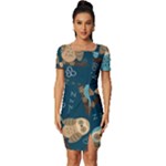 Seamless Pattern Owls Dreaming Fitted Knot Split End Bodycon Dress