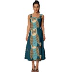 Seamless Pattern Owls Dreaming Square Neckline Tiered Midi Dress