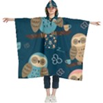 Seamless Pattern Owls Dreaming Women s Hooded Rain Ponchos